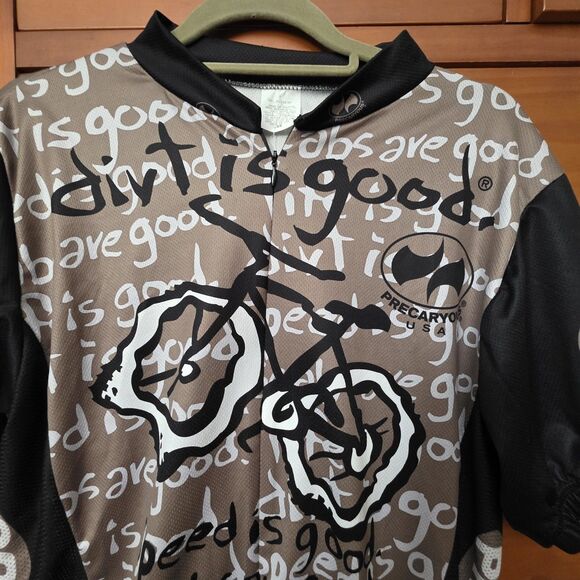 Precaryous Cycling Jersey Mens L Dirt Is Good Brown Black Zip - Picture 7 of 13